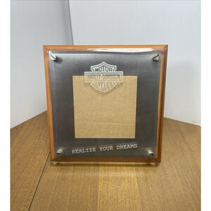 Harley Davidson Photo Frame Wood And Silver Plaque Holder 3.5 x 3.5 Motorcycle